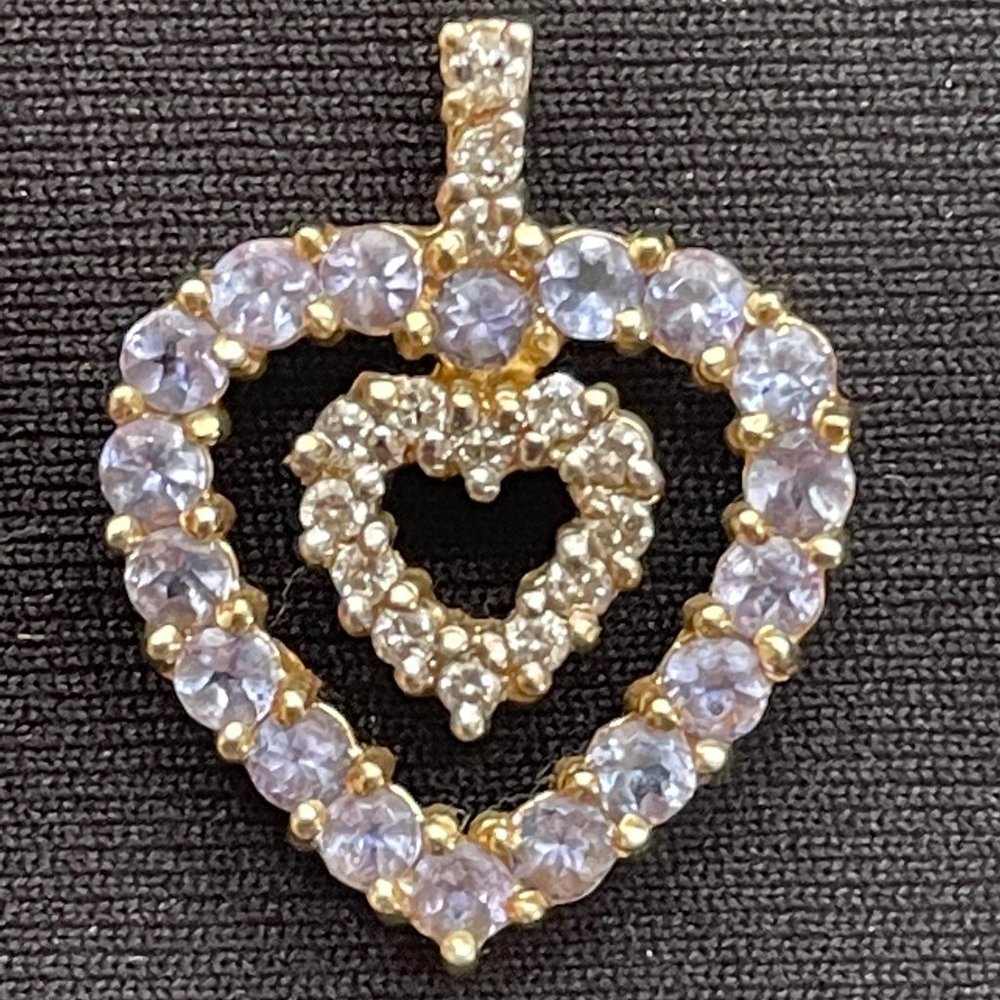 Gorgeous 14K Gold Tanzanite and Diamond Heart Pendant